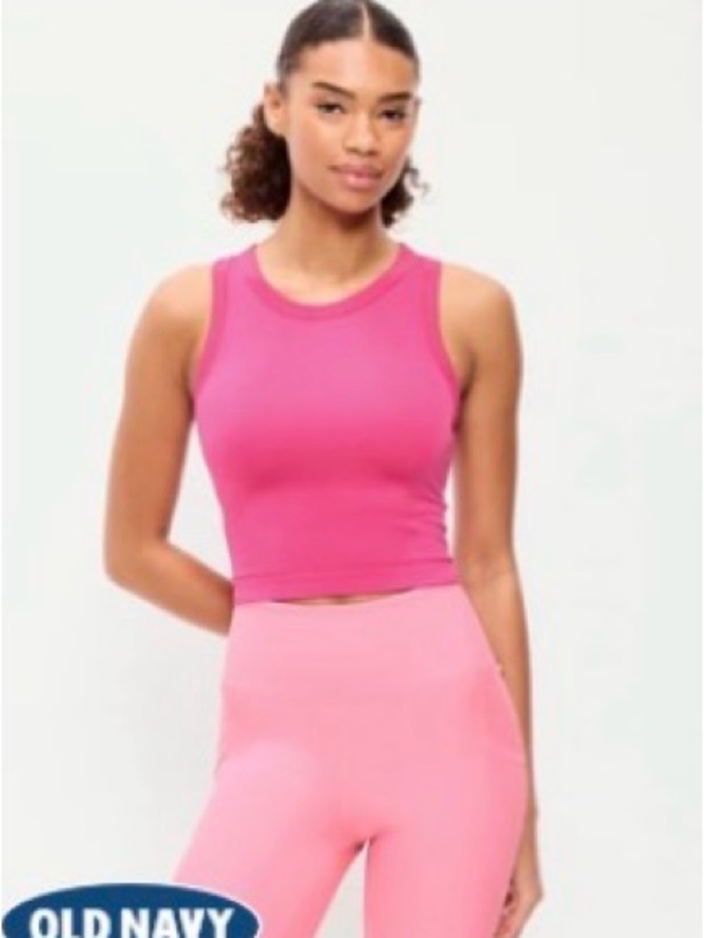 TALL Old Navy Seamless Fitted High Neck Crop Tank Bright Pink M Tall